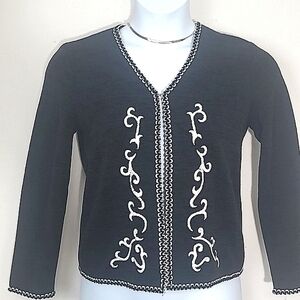 db Collection Black White Embroidered Blazer Hook Eye Closure Small Petite Vinta